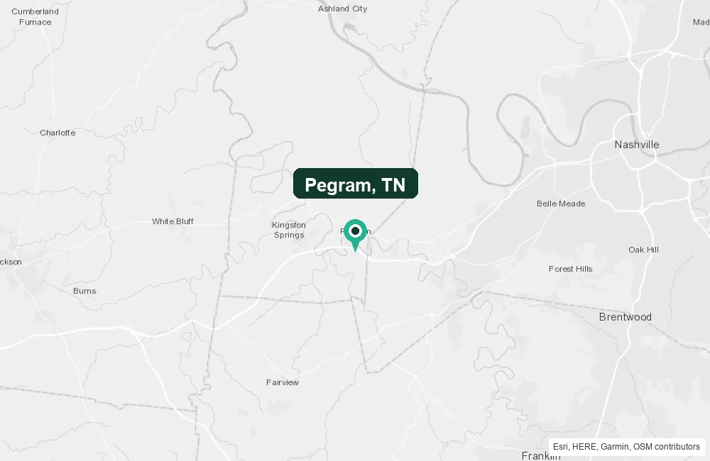 Map of Pegram, Tennessee and the surrounding Cheatham County area service area